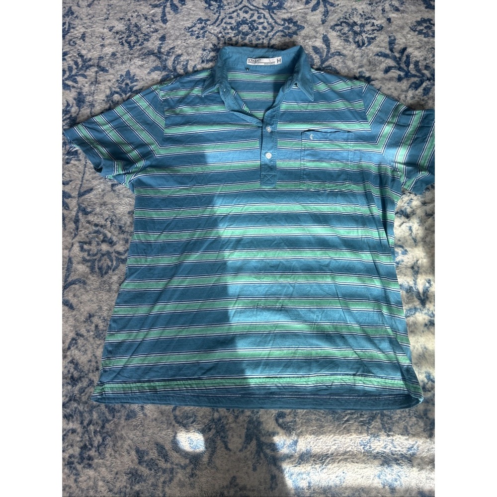 Criquet Mens Large Blue Plaid Stretch Knit Polo Short Sleeve